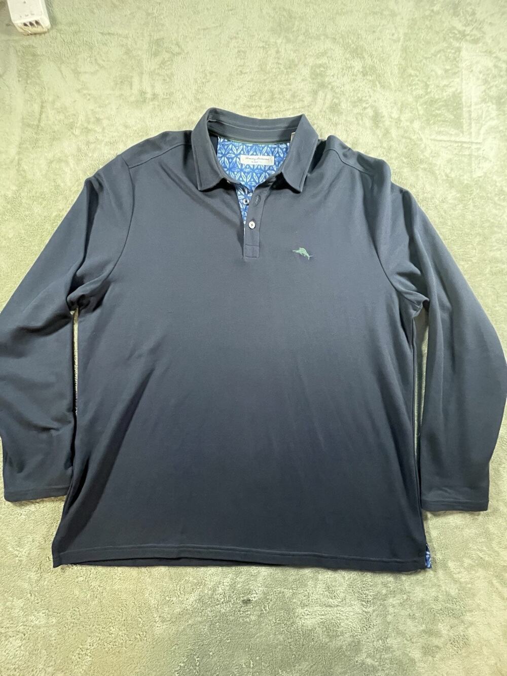 Tommy Bahama IslandZone Long Sleeve Polo XL Navy Blue Supima Cotton Golf Shirt